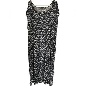 Ulla Popken Navy Floral Smocked Maxi Dress Relaxed Fit Boho Plus Size 28 30